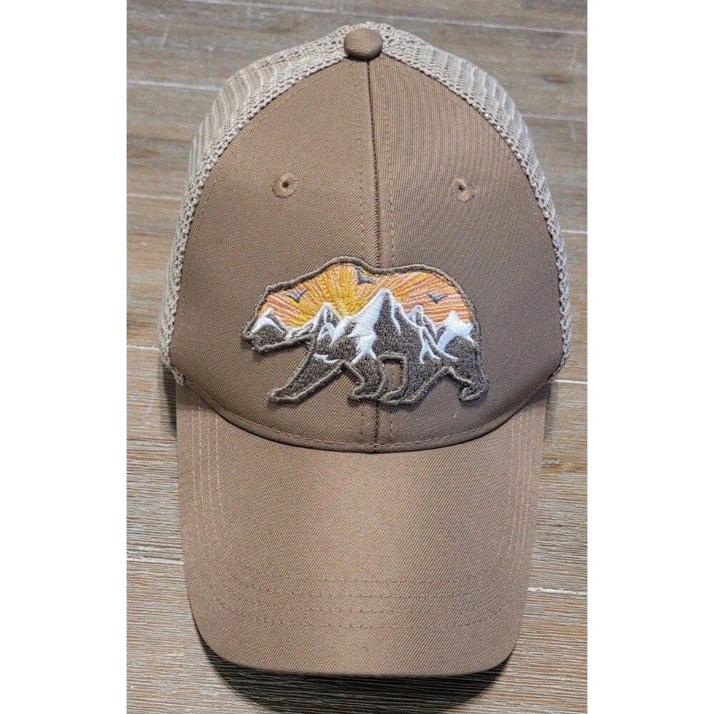 Telluride Clothing Co Hat Mountain Bear Embroidered Brown Tan Snapback Trucker